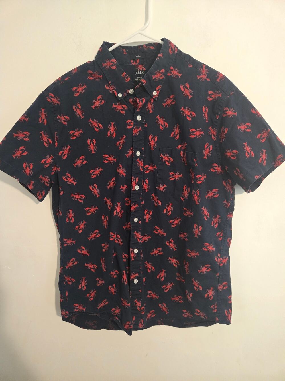 J.crew Short-sleeve lobster-print slim casual shirt pre owned all over size L.